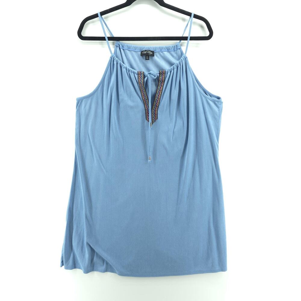 Love Reign Dress Womens XL Blue Strappy Tank Sundress Keyhole Embroidered
